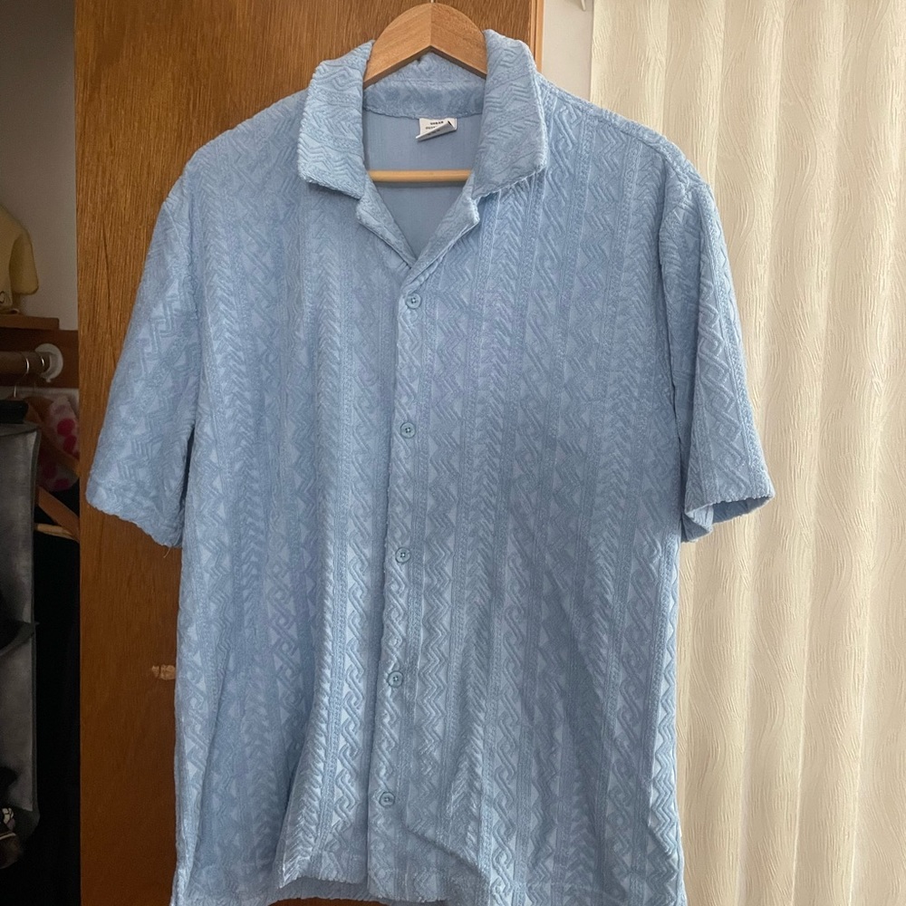 Men's Urban Outfitters Baby Blue Terry Cloth Shirt LARGE
